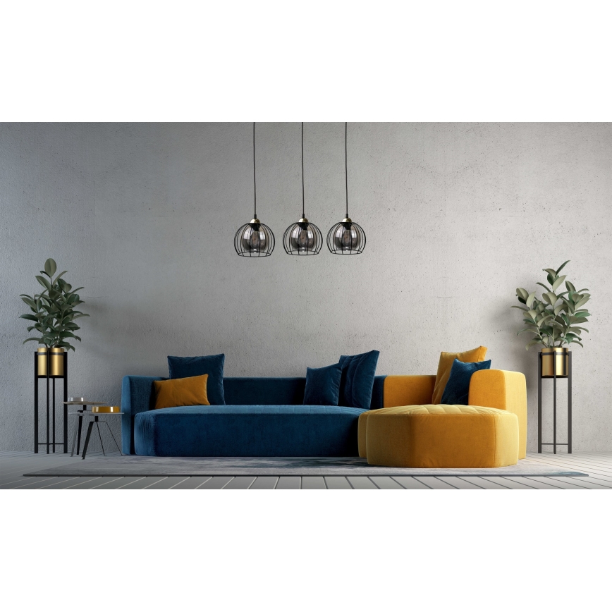 lustra ar auklu SOLO BLACK 3xE27/60W/230V melna/zelta
