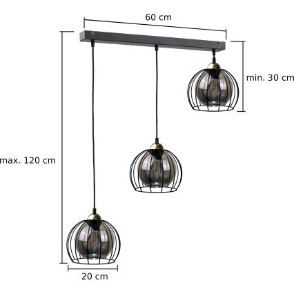 lustra ar auklu SOLO BLACK 3xE27/60W/230V melna/zelta
