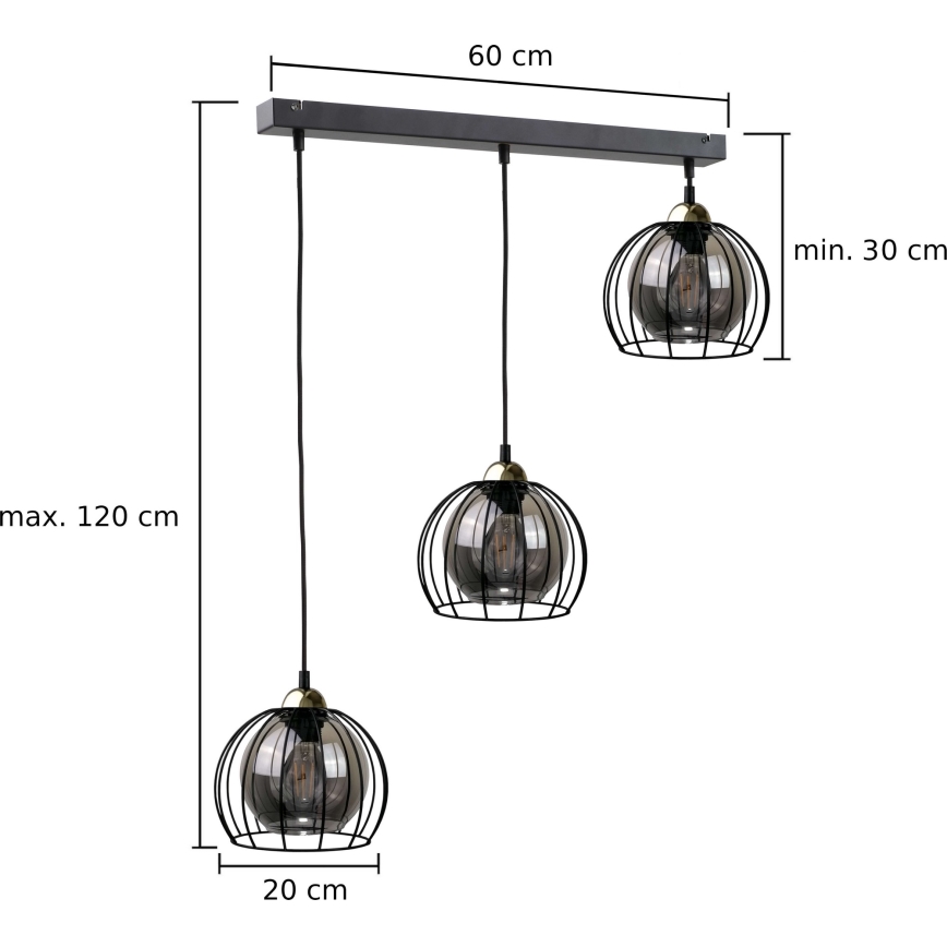 lustra ar auklu SOLO BLACK 3xE27/60W/230V melna/zelta