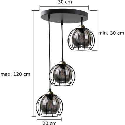 Lustra ar auklu SOLO BLACK 3xE27/60W/230V melna/zelta