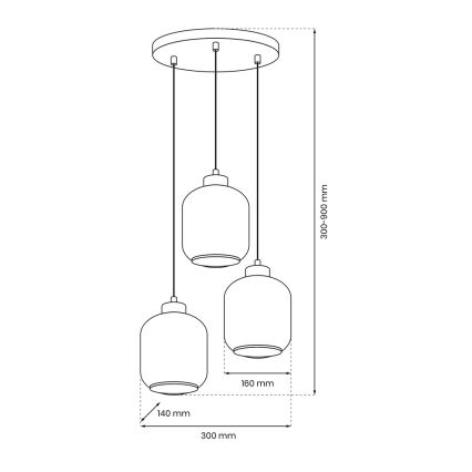 Lustra ar auklu SOMBRA 3xE27/60W/230V pelēka/bēša/caurspīdīga