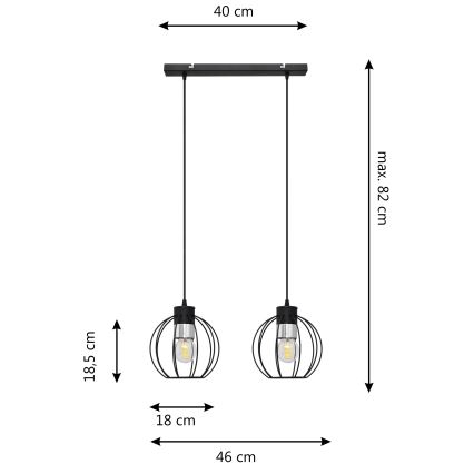 Lustra ar auklu STARLIGHT 2xE27/15W/230V melna/sudraba