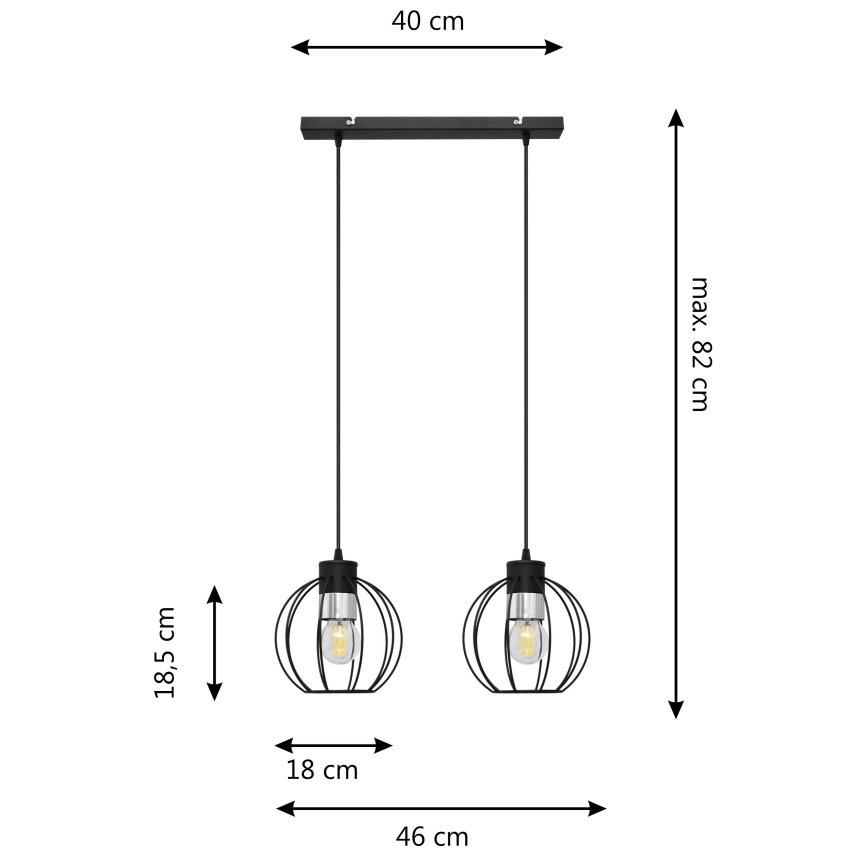 Lustra ar auklu STARLIGHT 2xE27/15W/230V melna/sudraba
