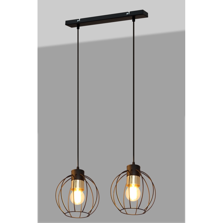 Lustra ar auklu STARLIGHT 2xE27/15W/230V melna/zelta