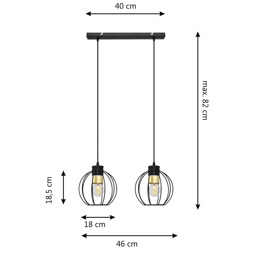 Lustra ar auklu STARLIGHT 2xE27/15W/230V melna/zelta