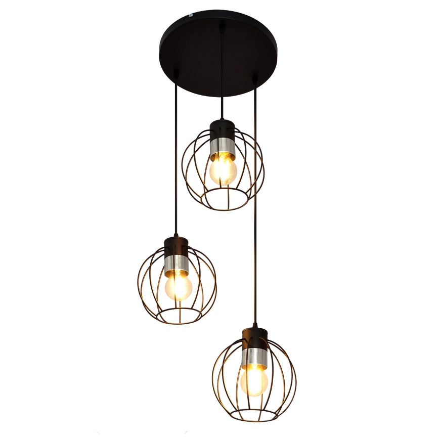 Lustra ar auklu STARLIGHT 3xE27/15W/230V melna/sudraba