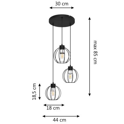 Lustra ar auklu STARLIGHT 3xE27/15W/230V melna/sudraba