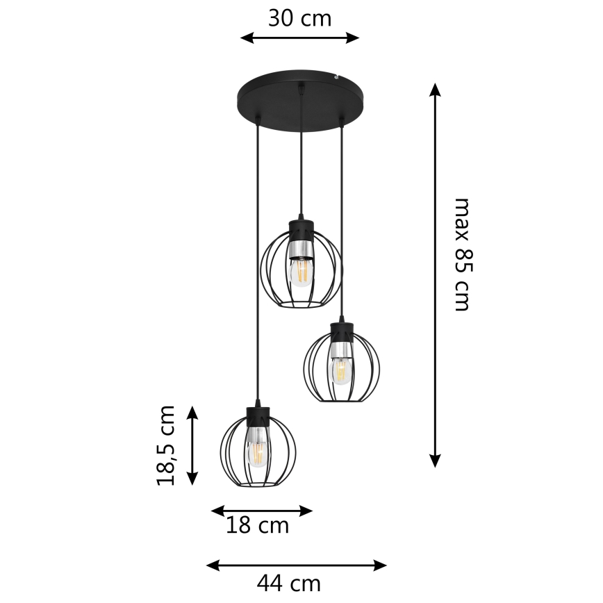 Lustra ar auklu STARLIGHT 3xE27/15W/230V melna/sudraba