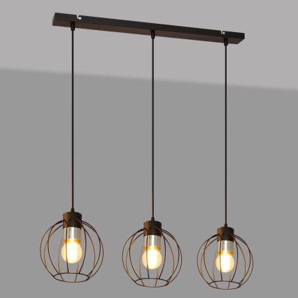 Lustra ar auklu STARLIGHT 3xE27/15W/230V melna/sudraba
