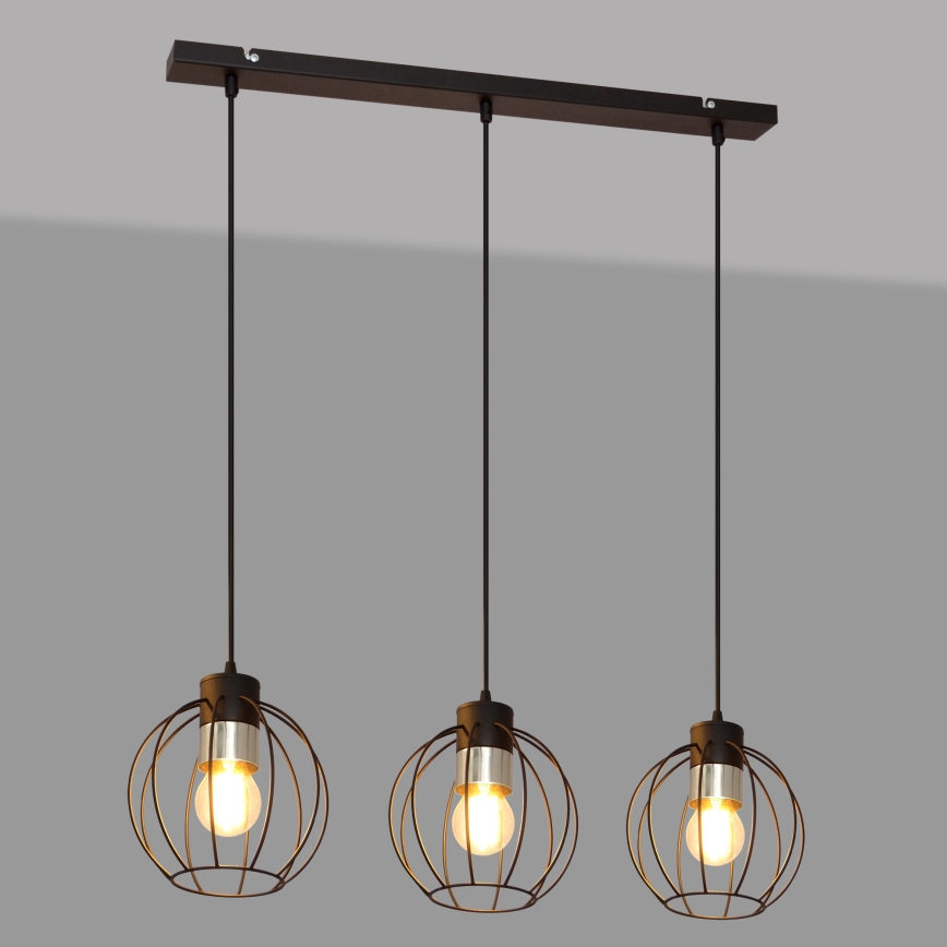 Lustra ar auklu STARLIGHT 3xE27/15W/230V melna/sudraba
