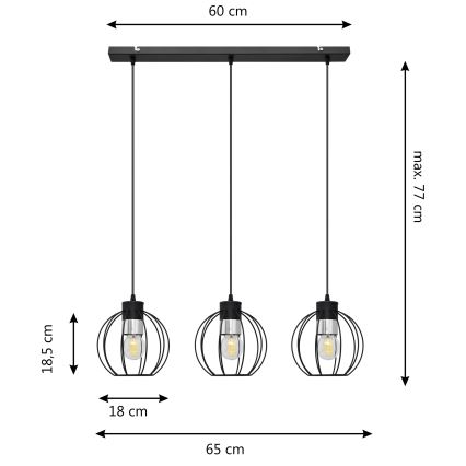 Lustra ar auklu STARLIGHT 3xE27/15W/230V melna/sudraba