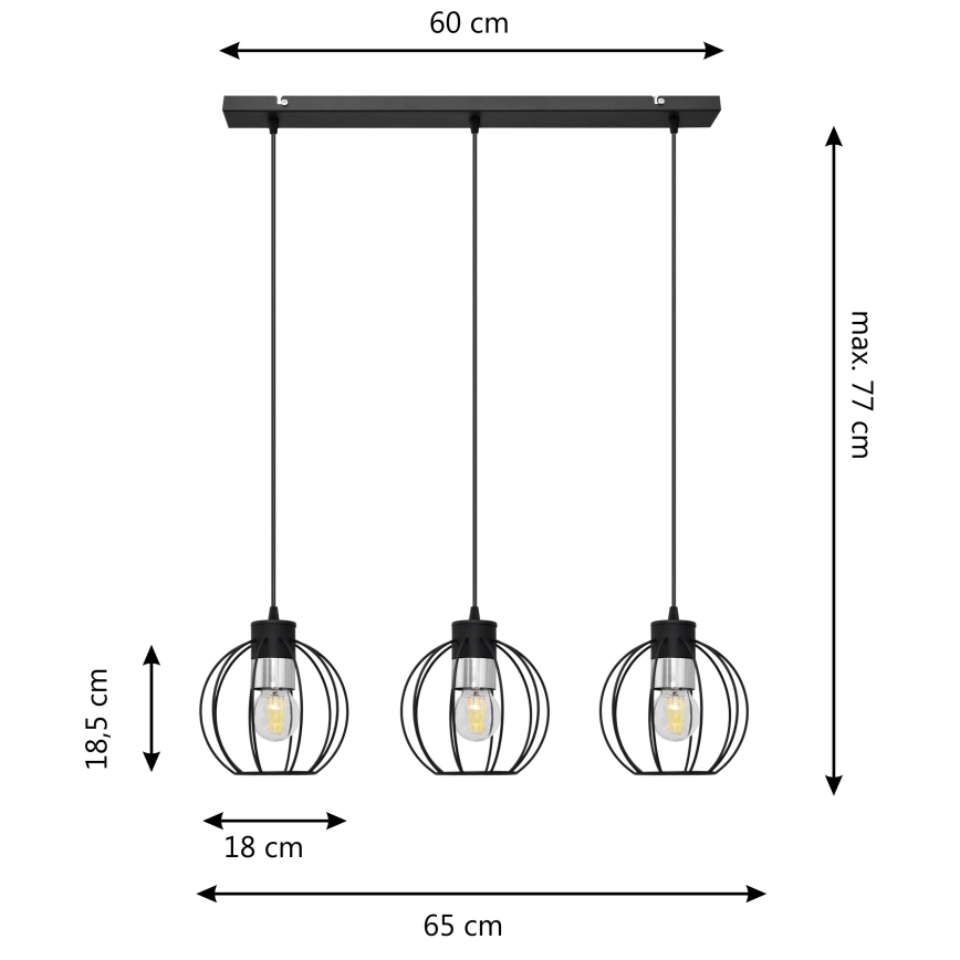 Lustra ar auklu STARLIGHT 3xE27/15W/230V melna/sudraba