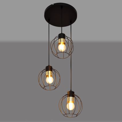Lustra ar auklu STARLIGHT 3xE27/15W/230V melna/zelta