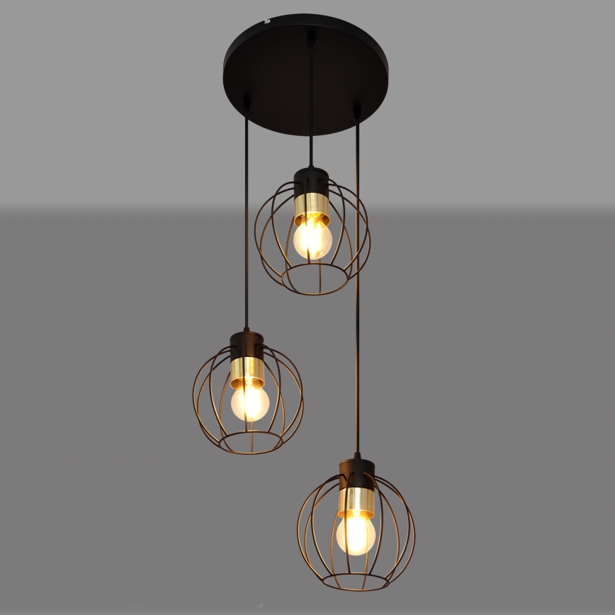 Lustra ar auklu STARLIGHT 3xE27/15W/230V melna/zelta