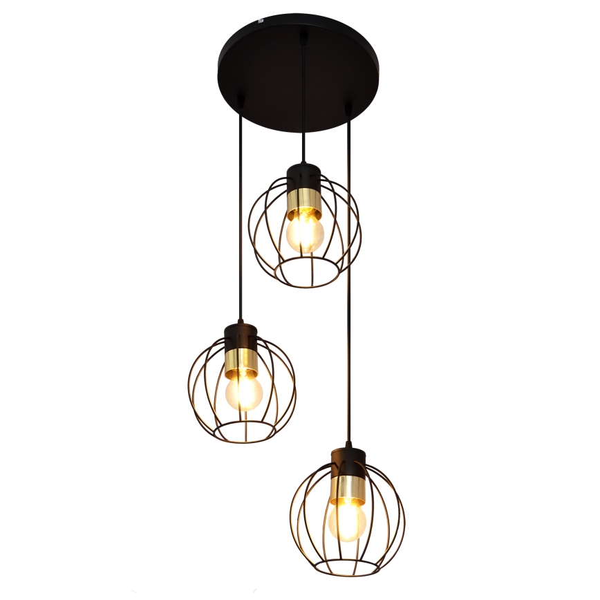Lustra ar auklu STARLIGHT 3xE27/15W/230V melna/zelta