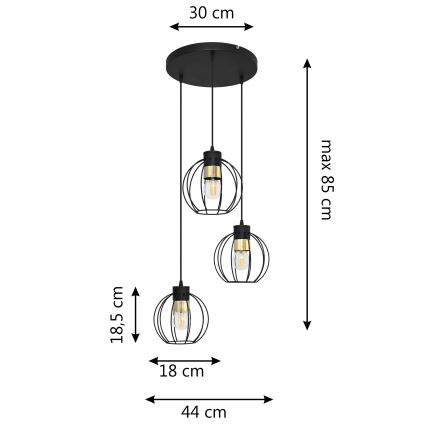 Lustra ar auklu STARLIGHT 3xE27/15W/230V melna/zelta
