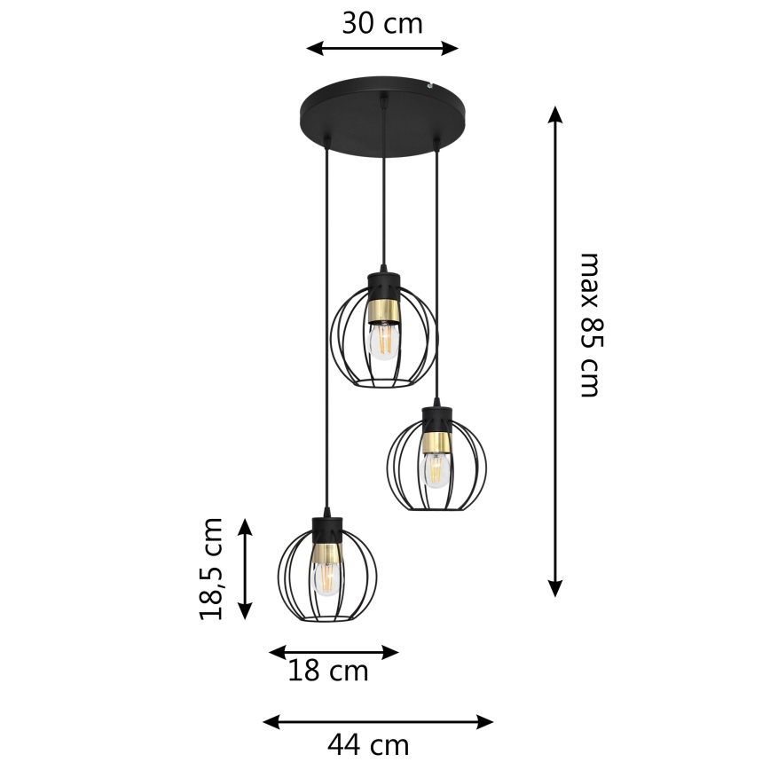 Lustra ar auklu STARLIGHT 3xE27/15W/230V melna/zelta