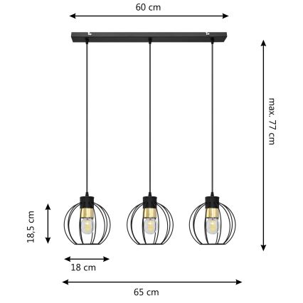 Lustra ar auklu STARLIGHT 3xE27/15W/230V melna/zelta