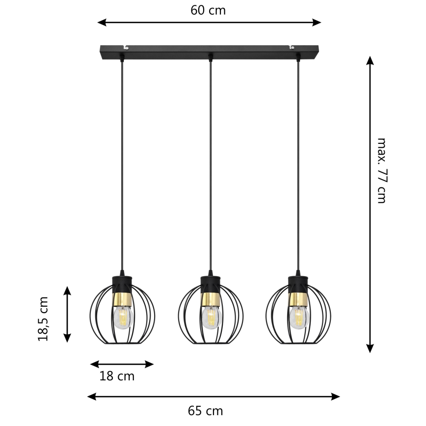 Lustra ar auklu STARLIGHT 3xE27/15W/230V melna/zelta