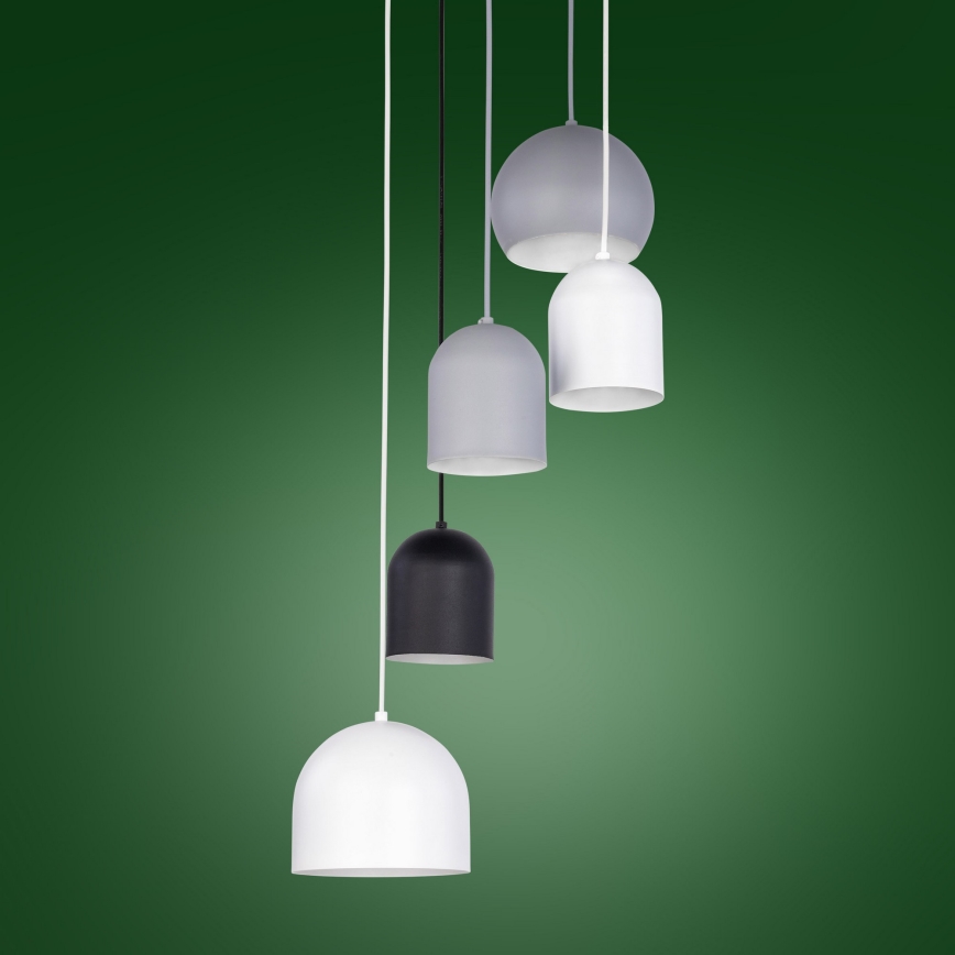 Lustra ar auklu TEMPRE 5xE27/15W/230V balta/pelēka/melna