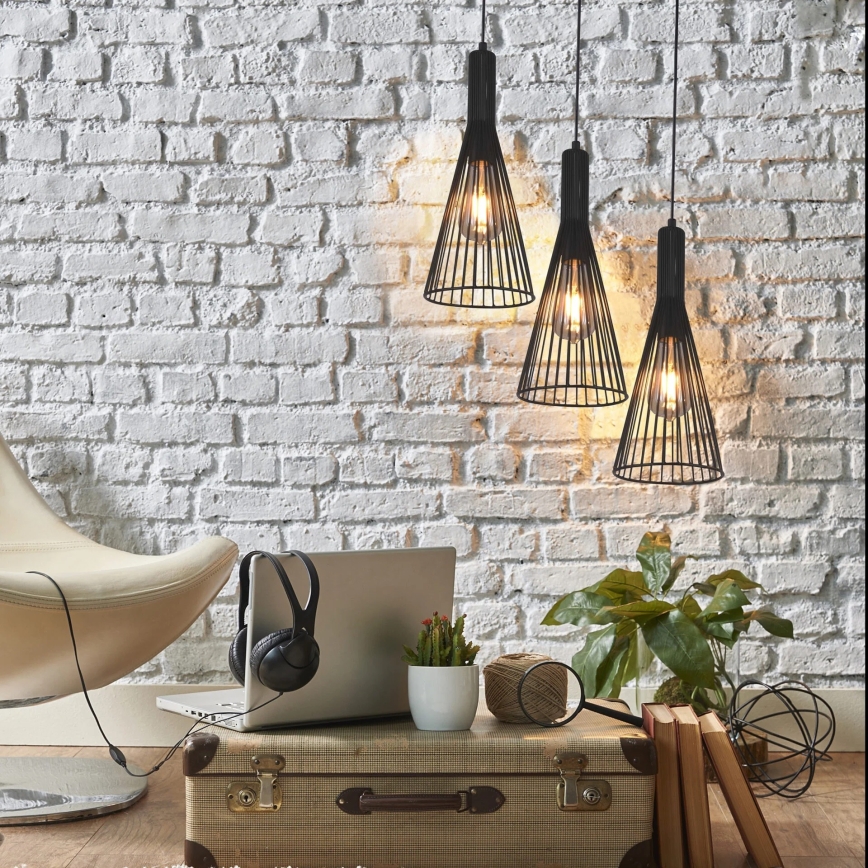 Lustra ar auklu TIANA 3xE27/20W/230V melna