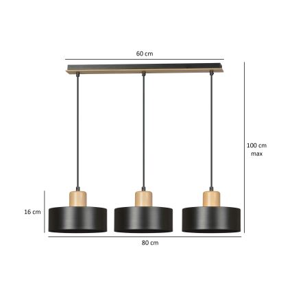 Lustra ar auklu TORIN 3xE27/15W/230V melna