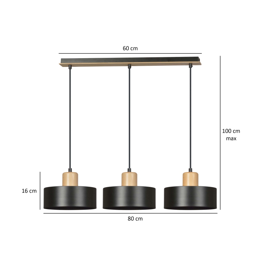 Lustra ar auklu TORIN 3xE27/15W/230V melna
