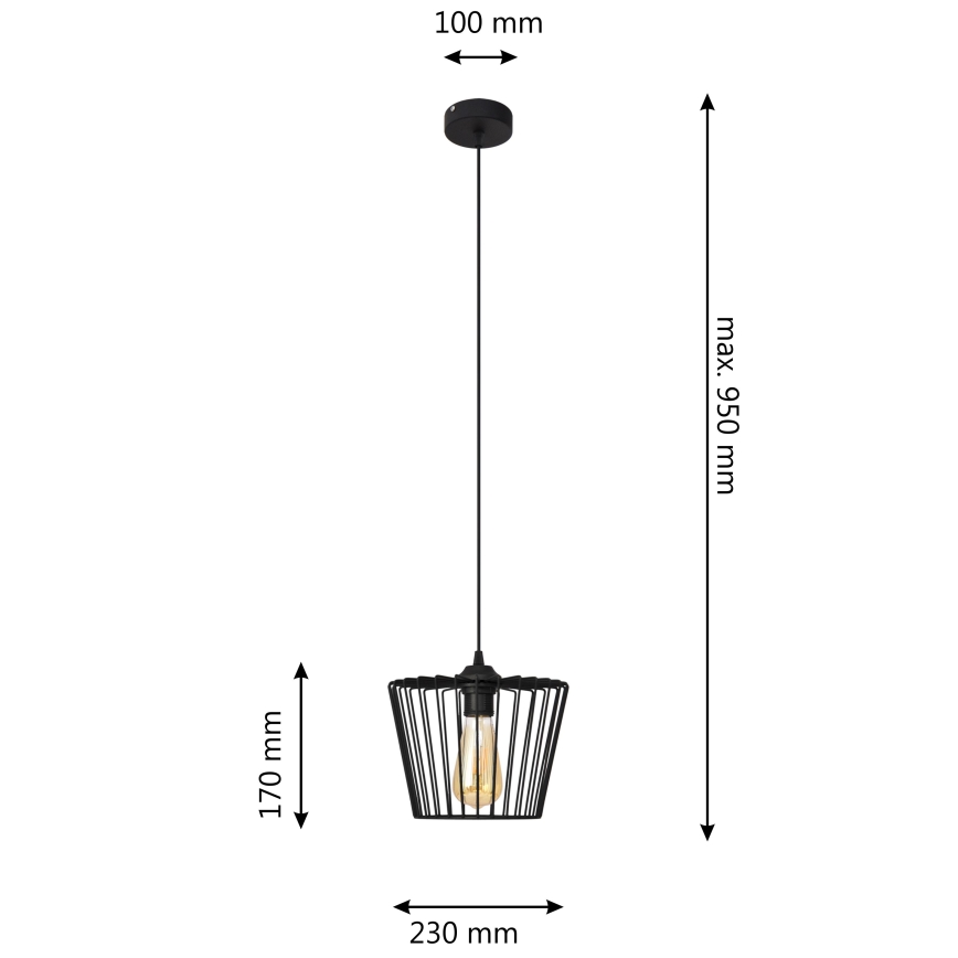 Lustra ar auklu TORRI 1xE27/15W/230V d. 23 cm melna