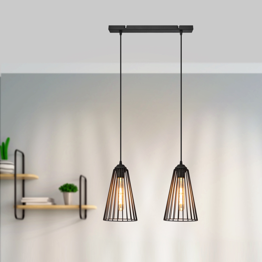 Lustra ar auklu TORRI 2xE27/15W/230V melna