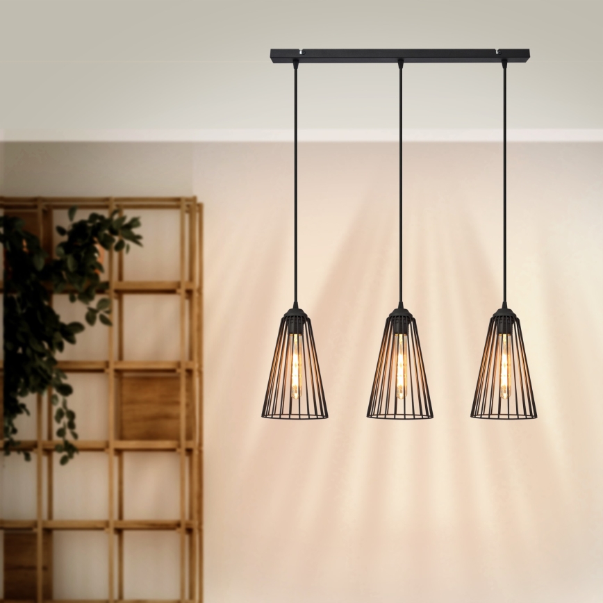 Lustra ar auklu TORRI 3xE27/15W/230V melna