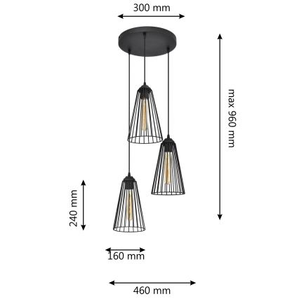 Lustra ar auklu TORRI 3xE27/15W/230V melna