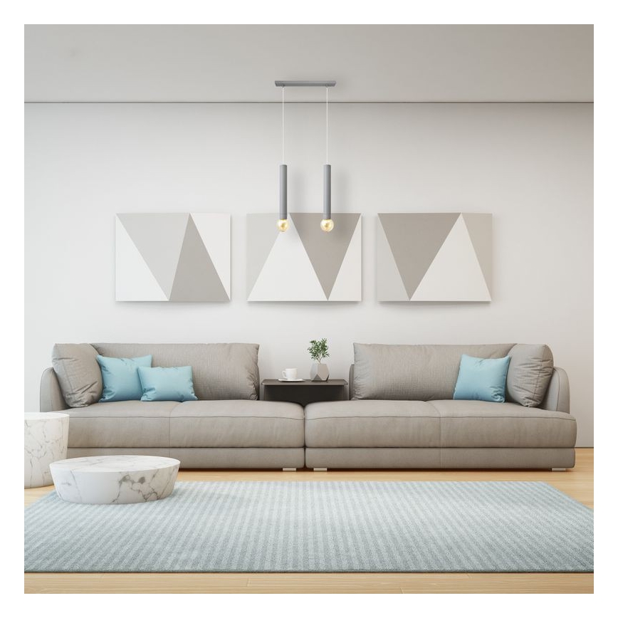 Lustra ar auklu TUBA 2xE27/15W/230V pelēka