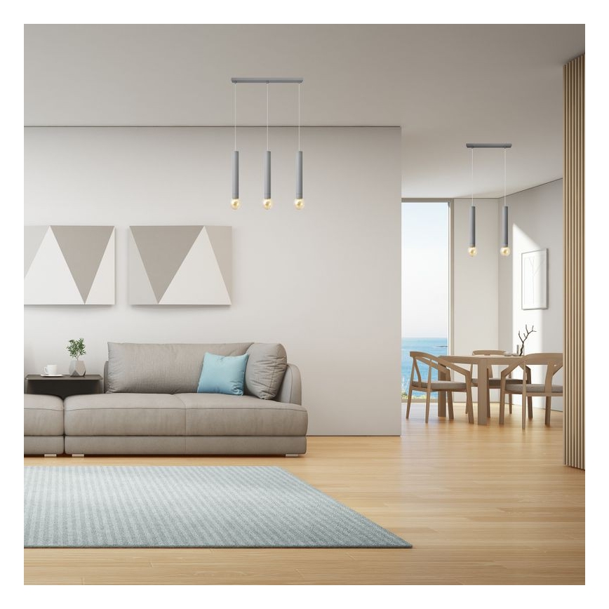 Lustra ar auklu TUBA 3xE27/15W/230V pelēka