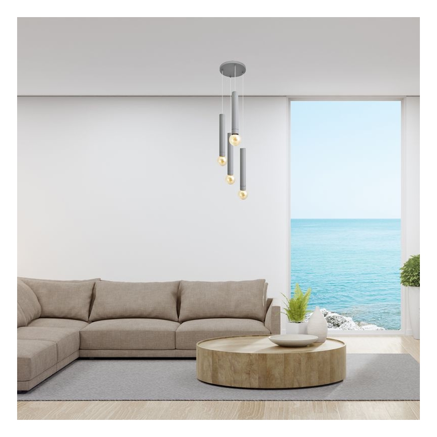 Lustra ar auklu TUBA 4xE27/15W/230V pelēka