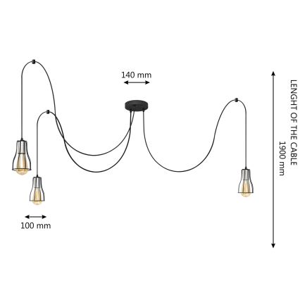 Lustra ar auklu TUBE 3xE27/10W/230V zirneklis melna/spīdīgi hromēts