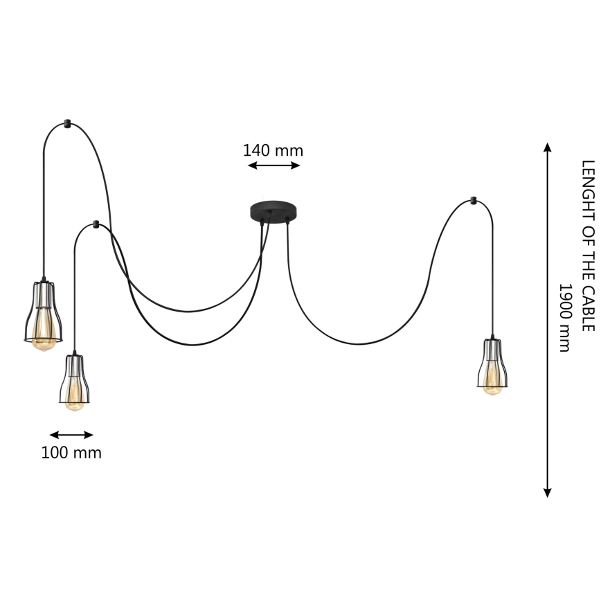Lustra ar auklu TUBE 3xE27/10W/230V zirneklis melna/spīdīgi hromēts
