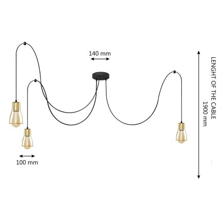 Lustra ar auklu TUBE 3xE27/10W/230V zirneklis melna/zelta