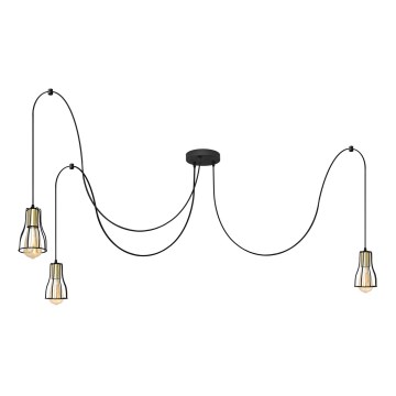 Lustra ar auklu TUBE 3xE27/10W/230V zirneklis melna/zelta