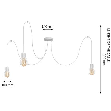 Lustra ar auklu TUBE 3xE27/15W/230V zirneklis balta