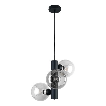 Lustra ar auklu TUBE 3xE27/60W/230V melna/caurspīdīga