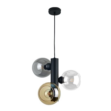 Lustra ar auklu TUBE 3xE27/60W/230V melna/dūmakains bēša/caurspīdīga