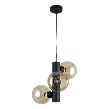 Lustra ar auklu TUBE 3xE27/60W/230V melna/dūmakains bēša