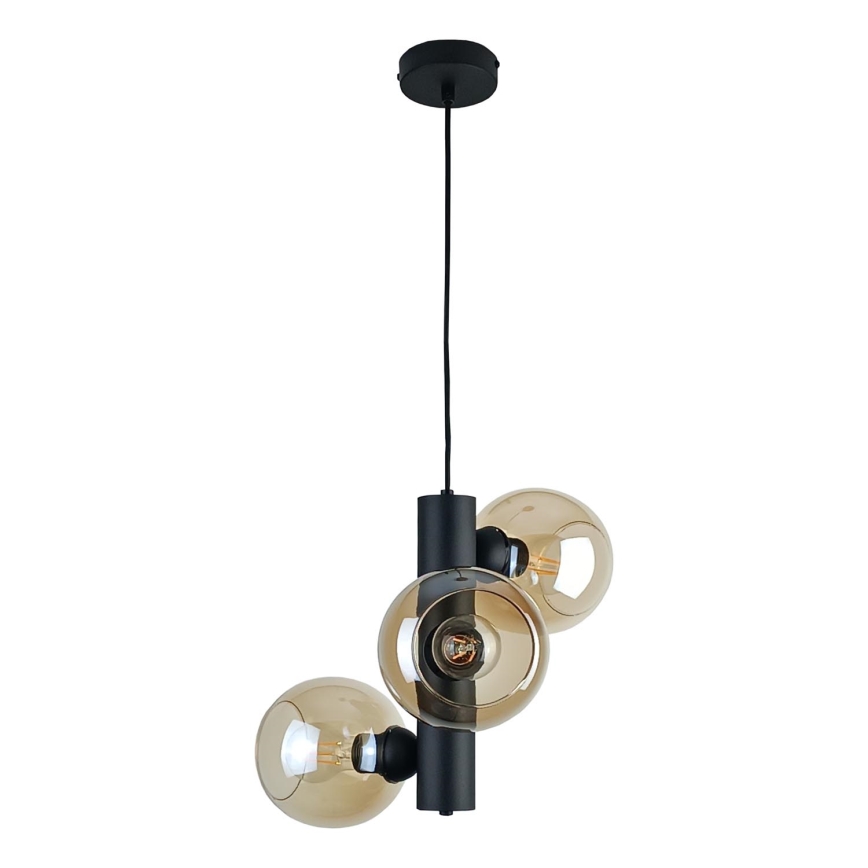 Lustra ar auklu TUBE 3xE27/60W/230V melna/dūmakains bēša