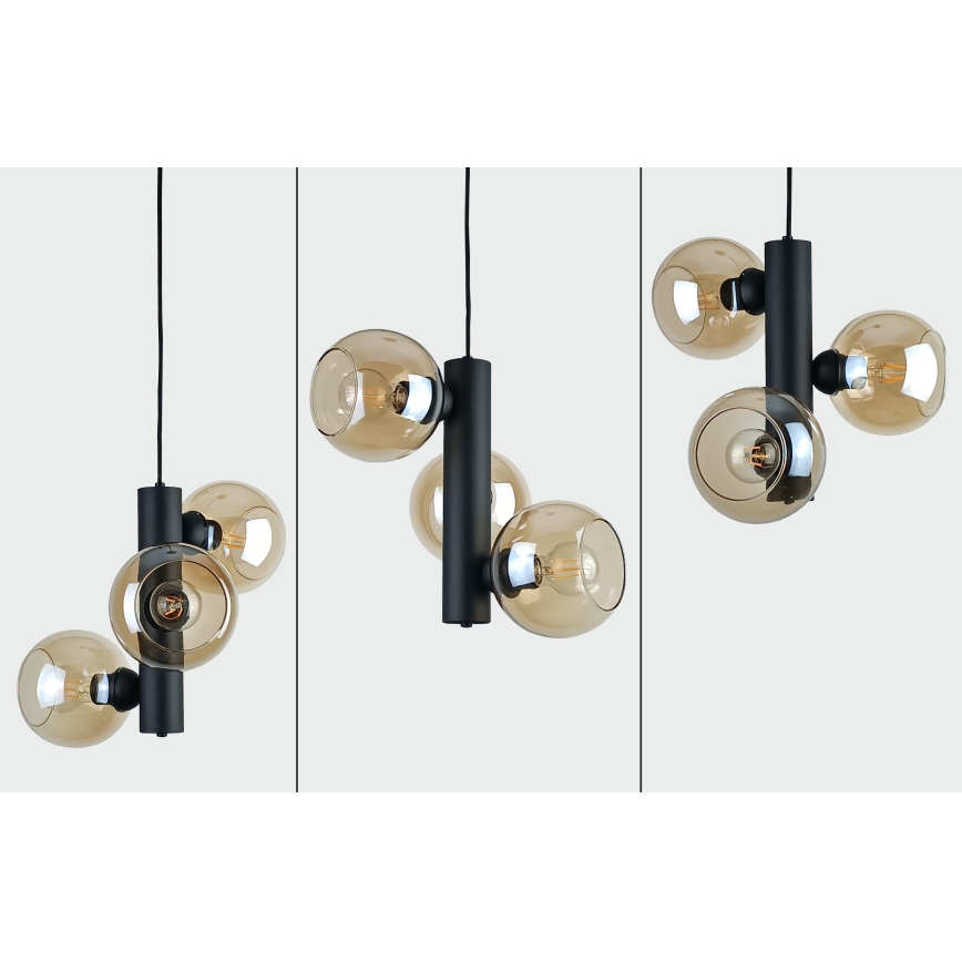 Lustra ar auklu TUBE 3xE27/60W/230V melna/dūmakains bēša