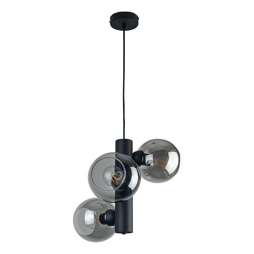 Lustra ar auklu TUBE 3xE27/60W/230V melna/dūmakains melna