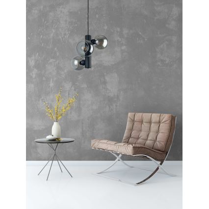 Lustra ar auklu TUBE 3xE27/60W/230V melna/dūmakains melna