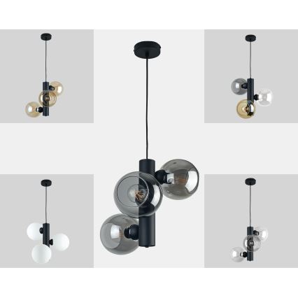 Lustra ar auklu TUBE 3xE27/60W/230V melna/dūmakains melna