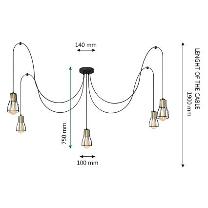 Lustra ar auklu TUBE 5xE27/15W/230V zirneklis melna/spīdīgi hromēts