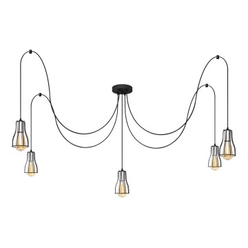 Lustra ar auklu TUBE 5xE27/15W/230V zirneklis melna/spīdīgi hromēts