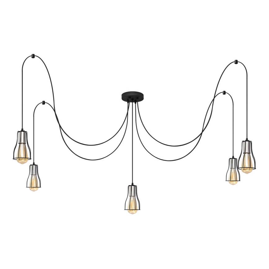 Lustra ar auklu TUBE 5xE27/15W/230V zirneklis melna/spīdīgi hromēts